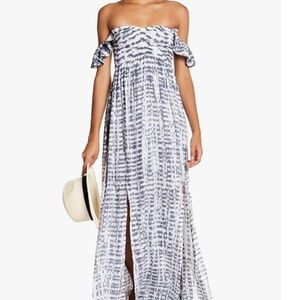 Tiara Hawaii Hollie Off Shoulder Tie Dye Blue White Hand Made Maxi Dress OS
